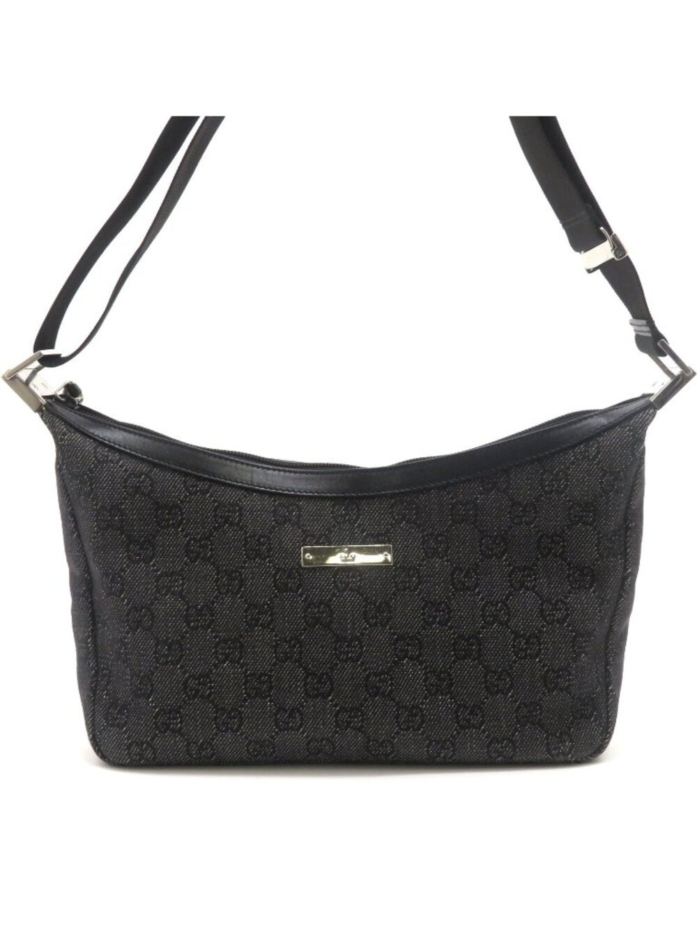 Gucci GG Shoulder Bag Black Canvas Leather